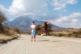 Maasai warriors performing a jumping dance near Longido mountain